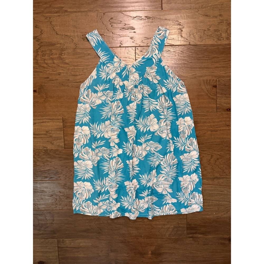 RR Hawaii Resort Dress Coverup Womens OS Turquoise Tropical Hibiscus Rayon